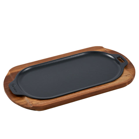 Base para plancha ovalada 34 × 17 cm de madera de acacia Victoria, vista frontal