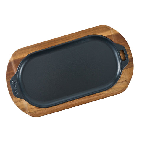 Base para plancha ovalada 34 × 17 cm de madera de acacia Victoria, vista superior