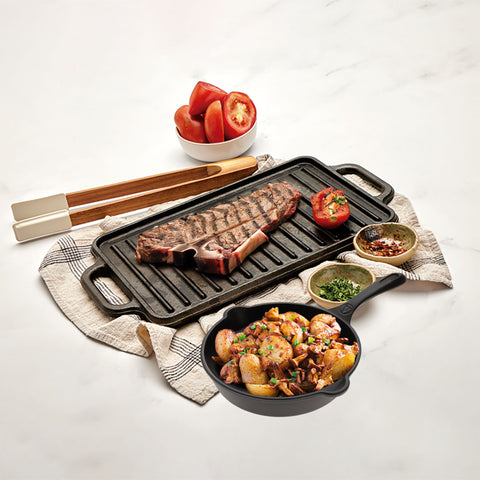 Kit Victoria de plancha y sartén con carne asada y papas salteadas