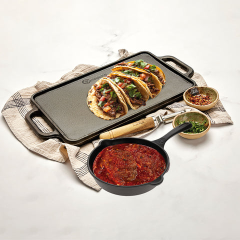 Kit Victoria de plancha y sartén con tacos y salsa roja