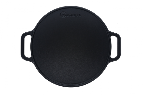 Plancha reversible 32 cm de hierro fundido esmaltado Victoria, vista superior