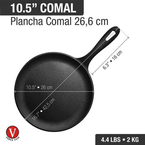 Comal 26 cm de hierro fundido Victoria, medidas