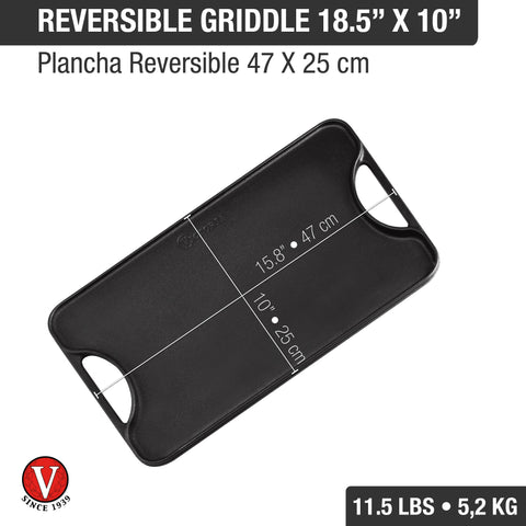 Plancha reversible 47 × 25 cm de hierro fundido esmaltado Victoria, medidas