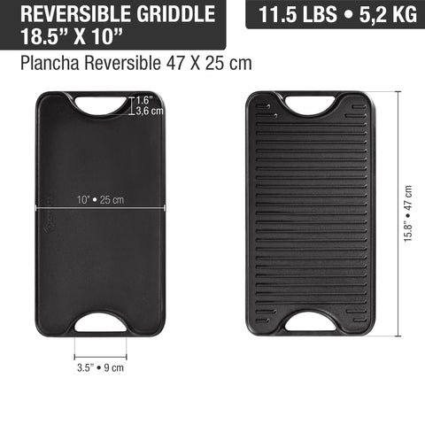 Plancha reversible 47 × 25 cm de hierro fundido esmaltado Victoria, medidas, foto 4