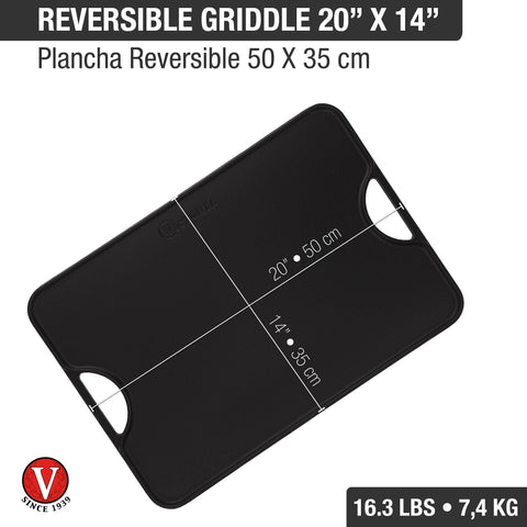 Plancha reversible 50 × 35 cm de hierro fundido esmaltado Victoria, medidas