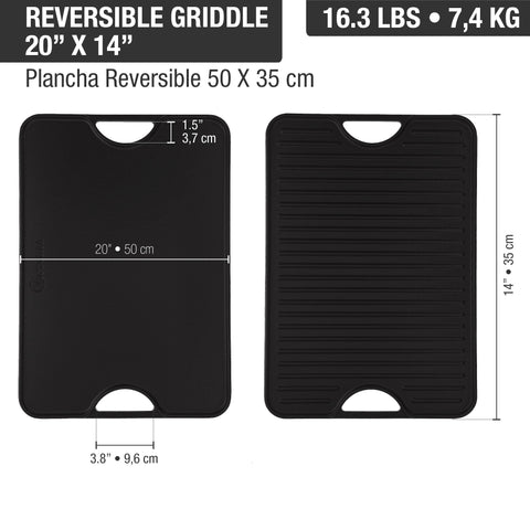 Plancha reversible 50 × 35 cm de hierro fundido esmaltado Victoria, medidas, foto 5