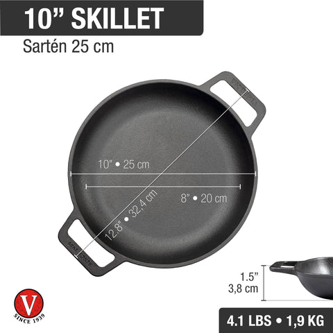 Sartén doble asa lisa 25 cm de hierro fundido esmaltado Victoria, medidas
