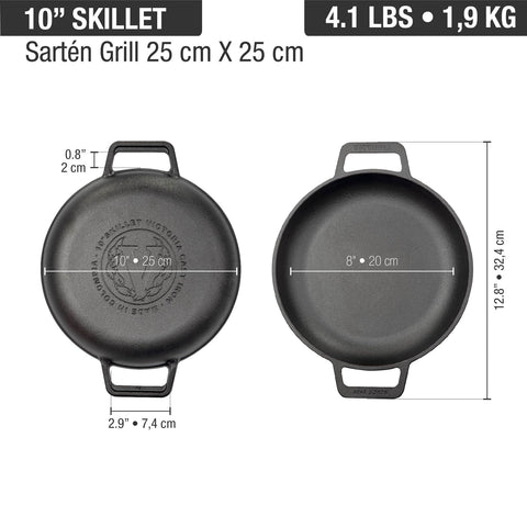 Sartén doble asa lisa 25 cm de hierro fundido esmaltado Victoria, medidas, foto 4