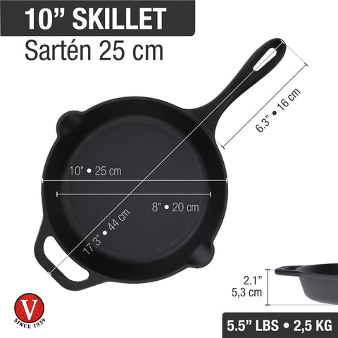 Sartén de hierro fundido 25 cm Victoria, medidas