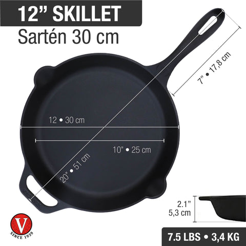 Sartén 30 cm de hierro fundido esmaltado Victoria, medidas