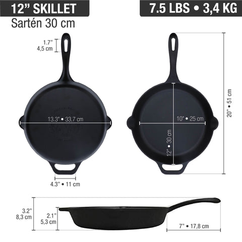 Sartén de hierro fundido 30 cm Victoria, medidas
