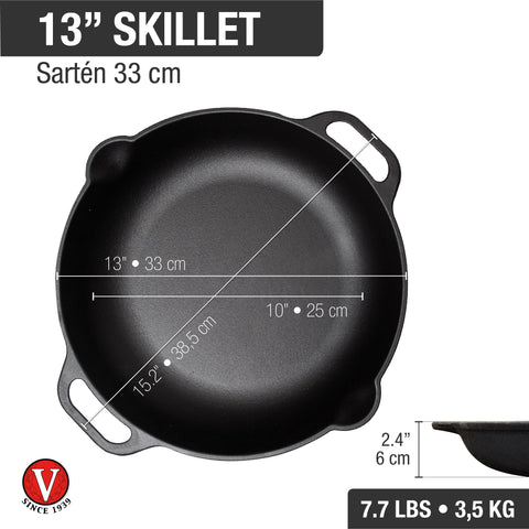 Sartén wok paellera 33 cm de hierro fundido esmaltado Victoria, medidas