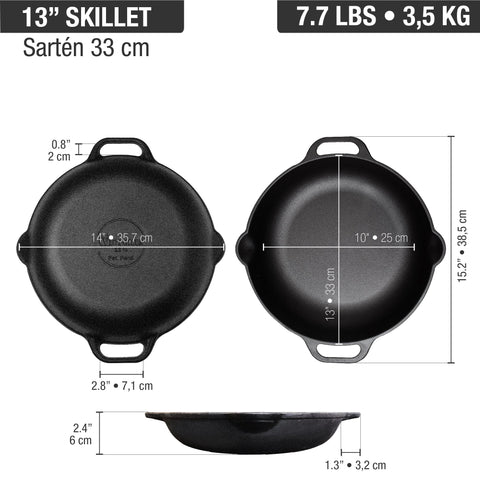 Sartén wok paellera 33 cm de hierro fundido esmaltado Victoria, medidas, foto 5
