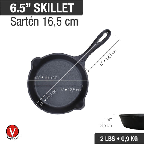 Sartén 16.5 cm de hierro fundido esmaltado Victoria, medidas