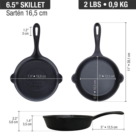 Sartén de hierro fundido 16.5 cm Victoria, medidas
