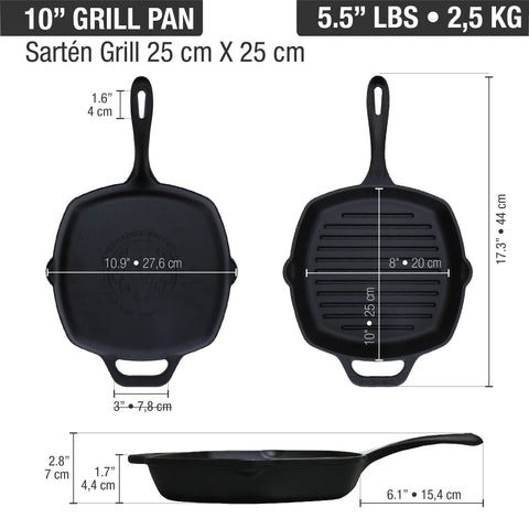 Sartén grill 25 × 25 cm de hierro fundido esmaltado Victoria, medidas, foto 5