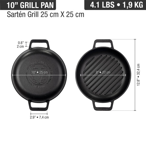 Sartén doble asa grill 25 cm de hierro fundido esmaltado Victoria, medidas, foto 4
