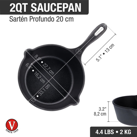Kit sartén profundo 1.9 L y plancha 32 cm de hierro fundido curado Victoria, medidas, foto 5