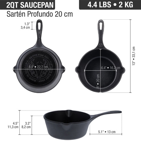 Kit sartén profundo 1.9 L y plancha 32 cm de hierro fundido curado Victoria, medidas, foto 6