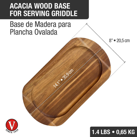 Base para plancha ovalada 34 × 17 cm de madera de acacia Victoria, medidas