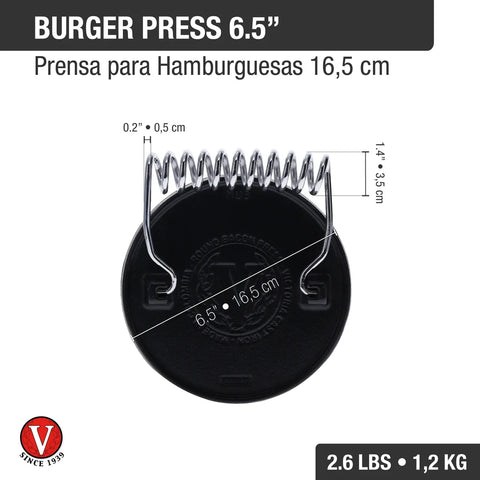 Prensa para hamburguesa 16.5 cm de hierro fundido Victoria, medidas, foto 4