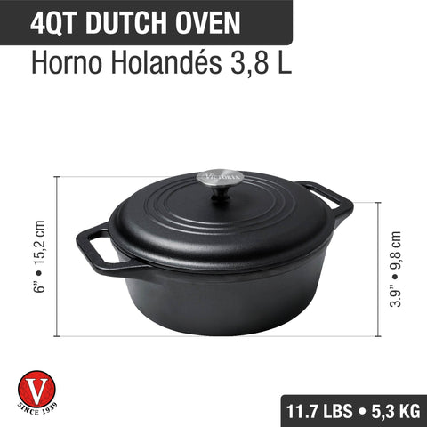 Olla dutch oven 3.8 L de hierro fundido esmaltado Victoria, medidas