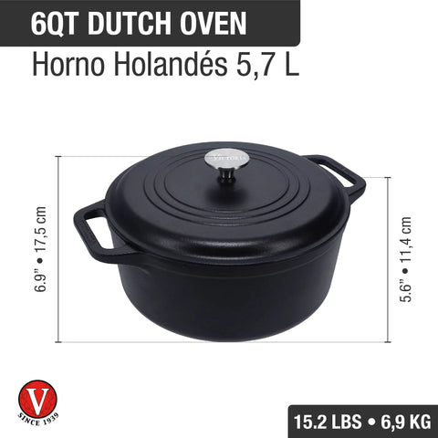 Horno holandés 5.7 L de hierro fundido esmaltado Victoria, medidas
