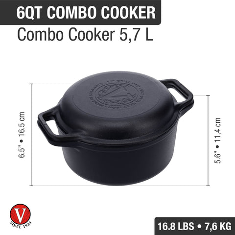 Combo cooker 5.7 L de hierro fundido Victoria, medidas