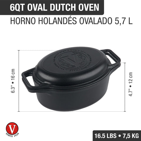 Olla dutch oven ovalada para pan 5.7 L de hierro fundido esmaltado Victoria, medidas