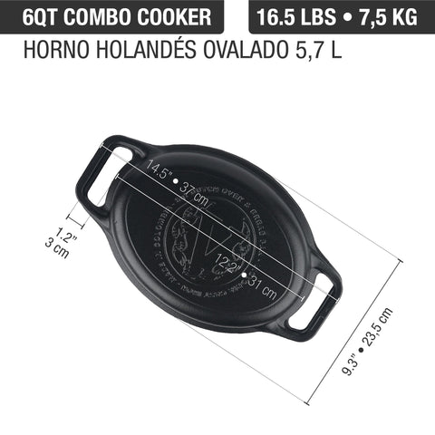 Olla dutch oven ovalada para pan 5.7 L de hierro fundido esmaltado Victoria, medidas, foto 4