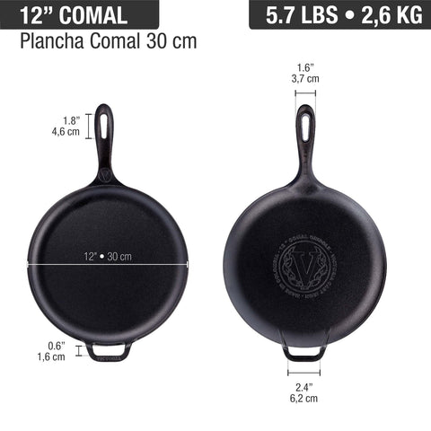 Comal 30 cm con mango de hierro fundido Victoria, medidas, foto 4