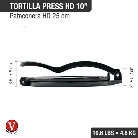 Tortilladora 25 cm de hierro fundido Victoria, medidas