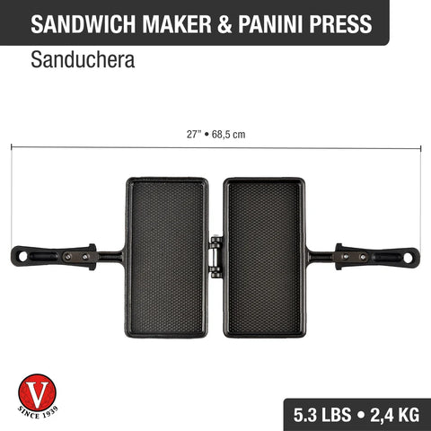 Sanduchera de hierro fundido curado Victoria, medidas