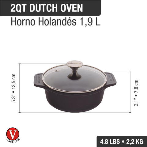 Olla 1.9 L con tapa de vidrio de hierro fundido Victoria, medidas